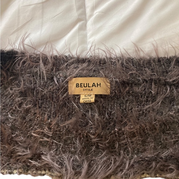 Beulah Fuzzy Striped Purple and Tan Textured Sweater- FANTASTIC! Size S/M - Picture 2 of 3